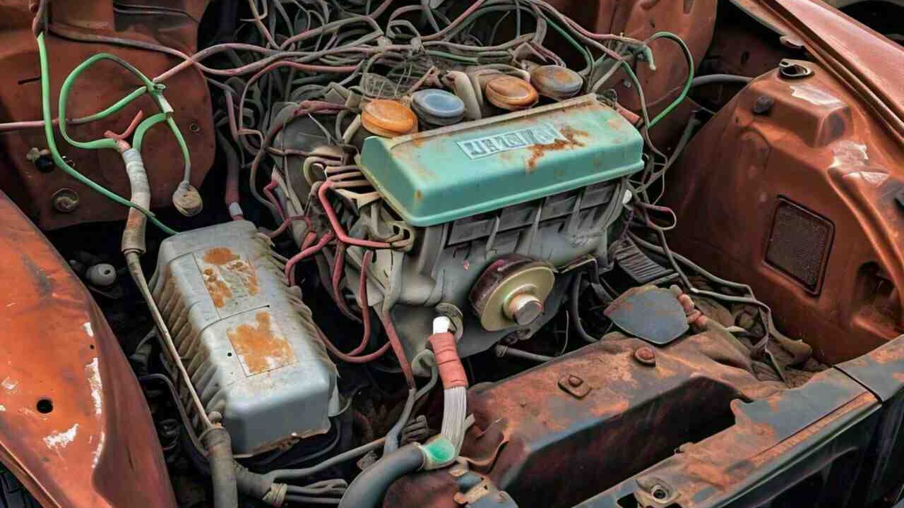 rusty car with flickering headlight issue